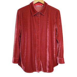 Soft Surroundings Velvet Boyfriend Shirt Petite L Button Front Long Sleeve